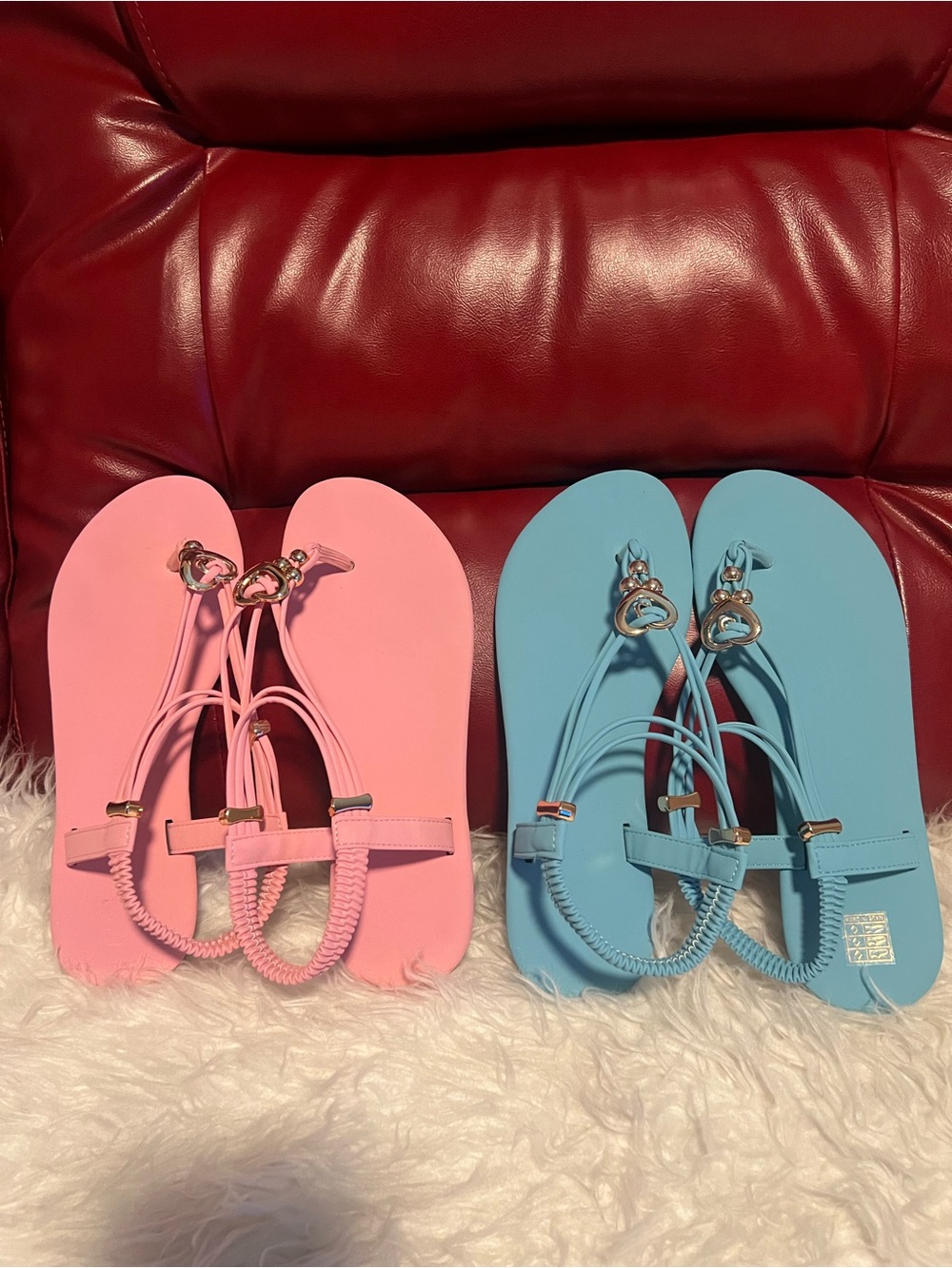 SHEIN Pink and Blue Jelly Heart Charm Sandals